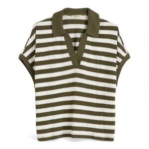 Madewell Relaxed V-Neck Polo Shirt in Stripe Size XXL